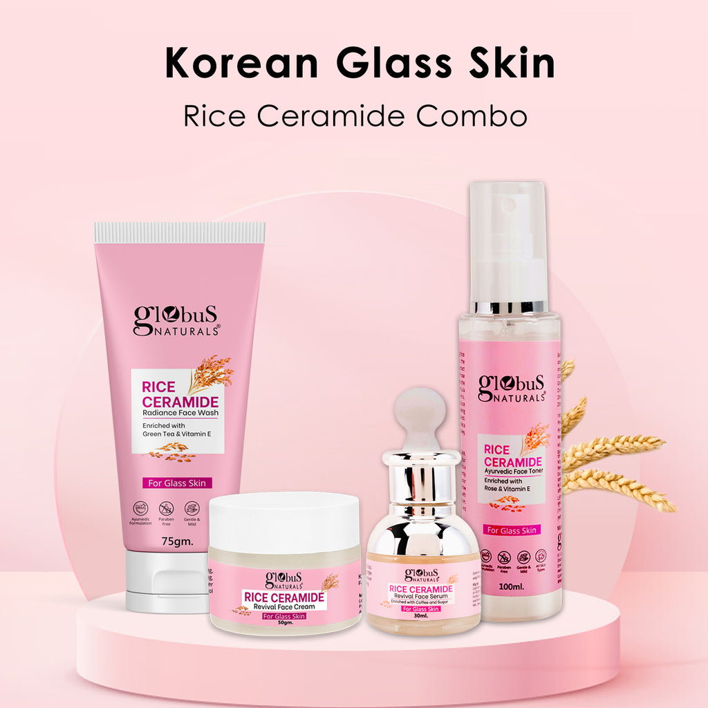 Rice Radiance Combo For Korean Glass Skin, Set of 4 - Face Wash, Face Cream, Face Serum, Face Toner