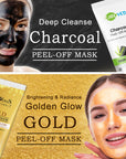 Globus Naturals Charcoal & Gold Peel Off Mask Combo Pack|Removes Blackheads|Golden Glow & Radiance 150g