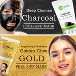 Globus Naturals Charcoal & Gold Peel Off Mask Combo Pack|Removes Blackheads|Golden Glow & Radiance 150g