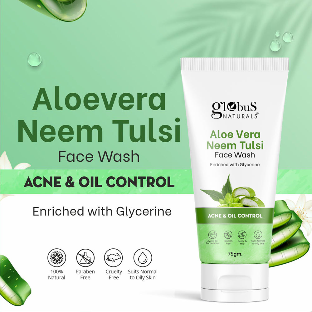 Aloe Vera Neem Tulsi Face Wash For Oil Control Formula Men & Women All Skin Types, 75gm