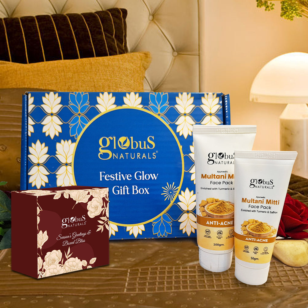 Globus Naturals Mom's Radiant Retreat Multani Mitti Bliss Gift Box Set of 2- Face Wash 75 gm and Face Pack 50 gm, Chocolate box