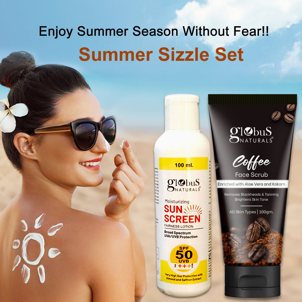 Globus Naturals Summer Sizzle Set - Sunscreen Lotion SPF 50++ 100 ml & Coffee Face Scrub 100gm