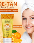 De Tan Face Scrub, Tan Removal, Anti Pollution & Oil Control Formula, Chemical Free, Cruelty Free, Suitable For All Skin Types, 100 gm