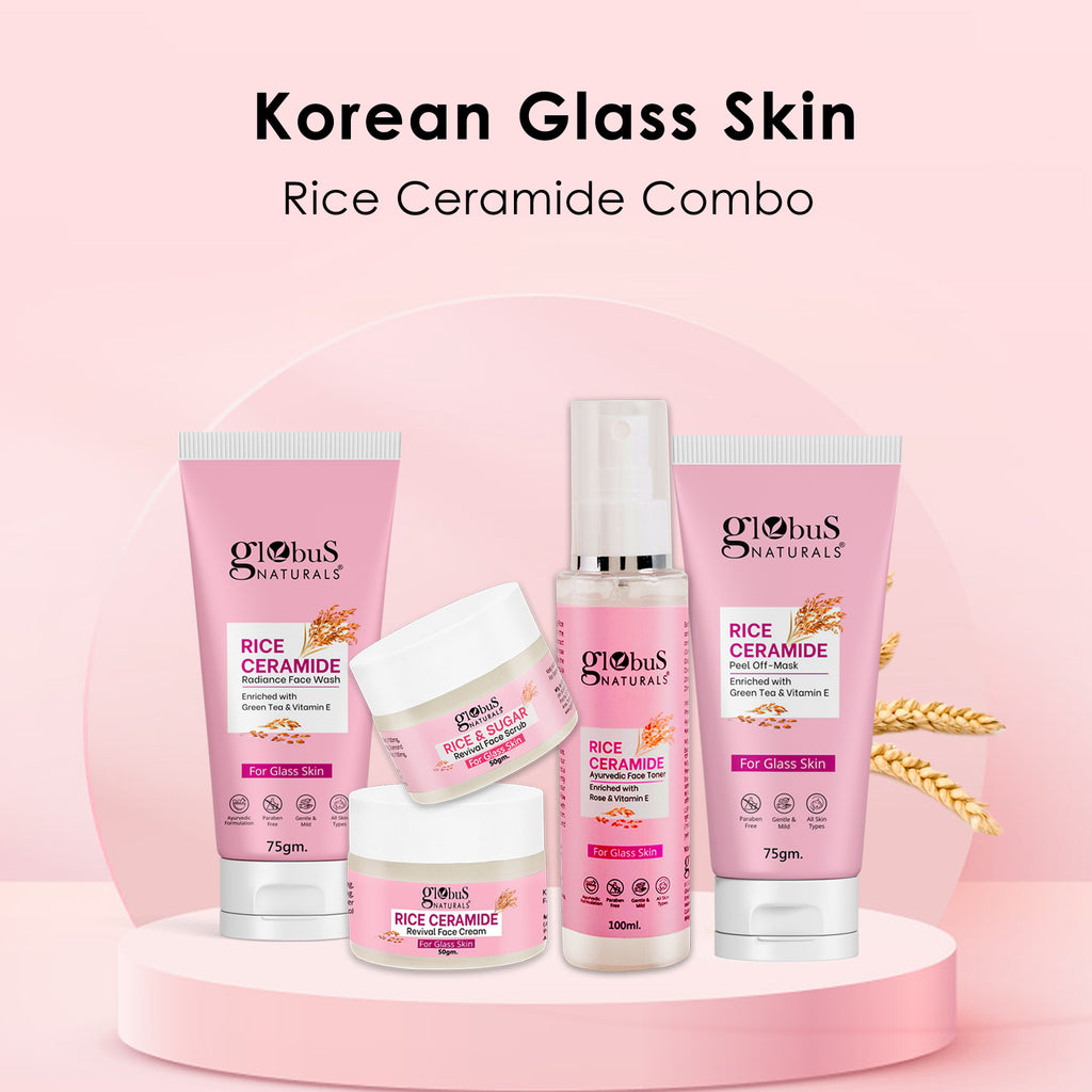 Ceramide Glow Rice Radiance Combo For Korean  Glass Skin, Set of 5 - Face Wash, Face Cream, Face Toner, Face Scrub, Peel off Mask