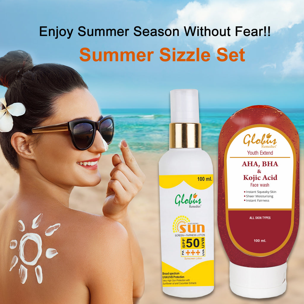 Globus Remedies Summer Sizzle Set - Sunscreen Lotion SPF 50++ 100 ml & AHA BHA Face Wash 100 ml