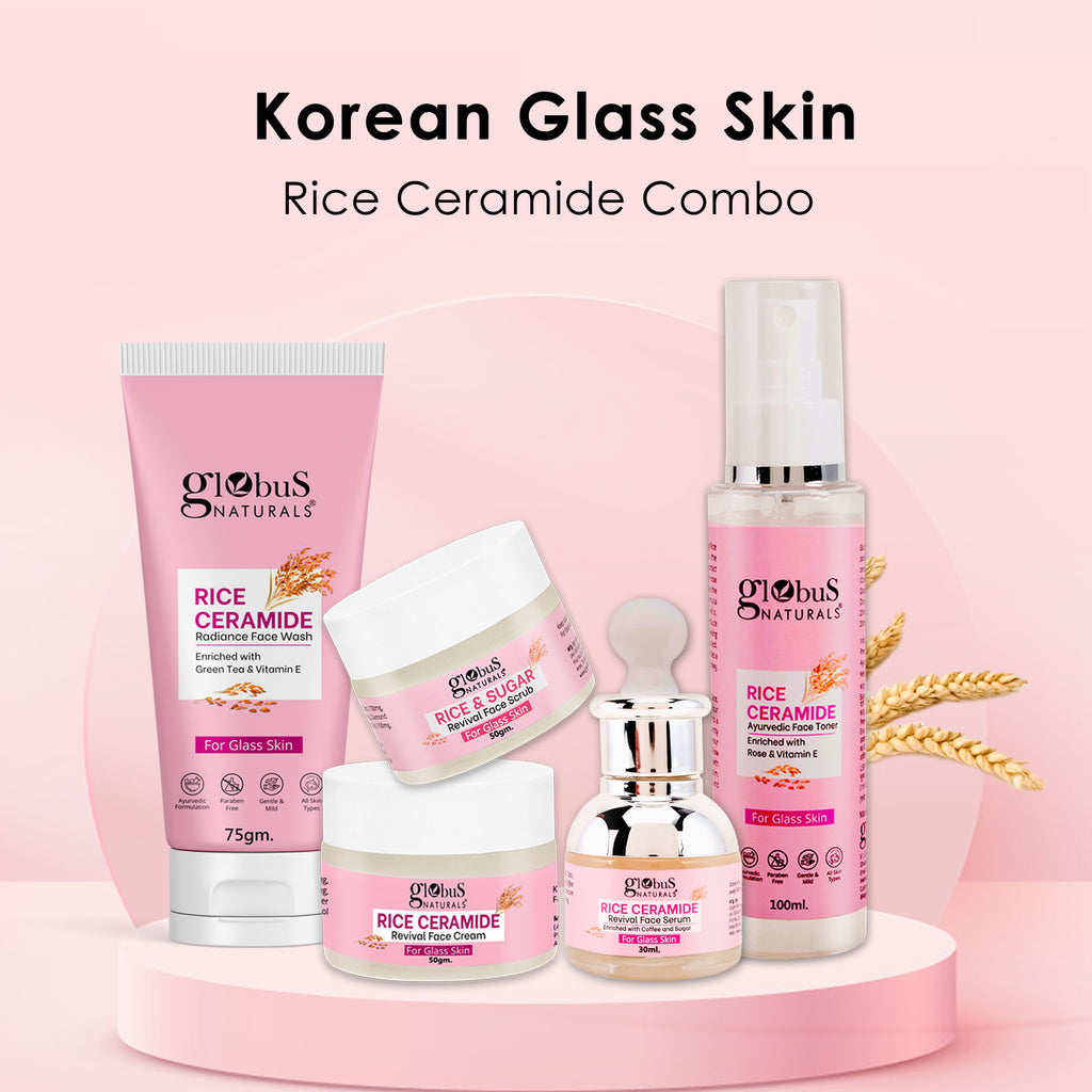 Rice Radiance Combo For Korean  Glass Skin, Set of 5 - Face Wash, Face Cream, Face Serum, Face Toner, Face Scrub