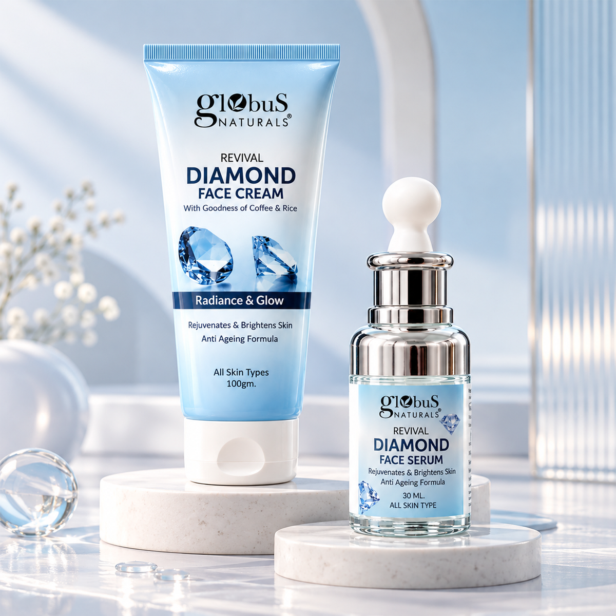 Diamond Radiance Duo, Face Cream &amp; Serum for Luminous Glow, Deep Hydration &amp; Smooth, Radiant-Looking Skin for Men &amp; Women
