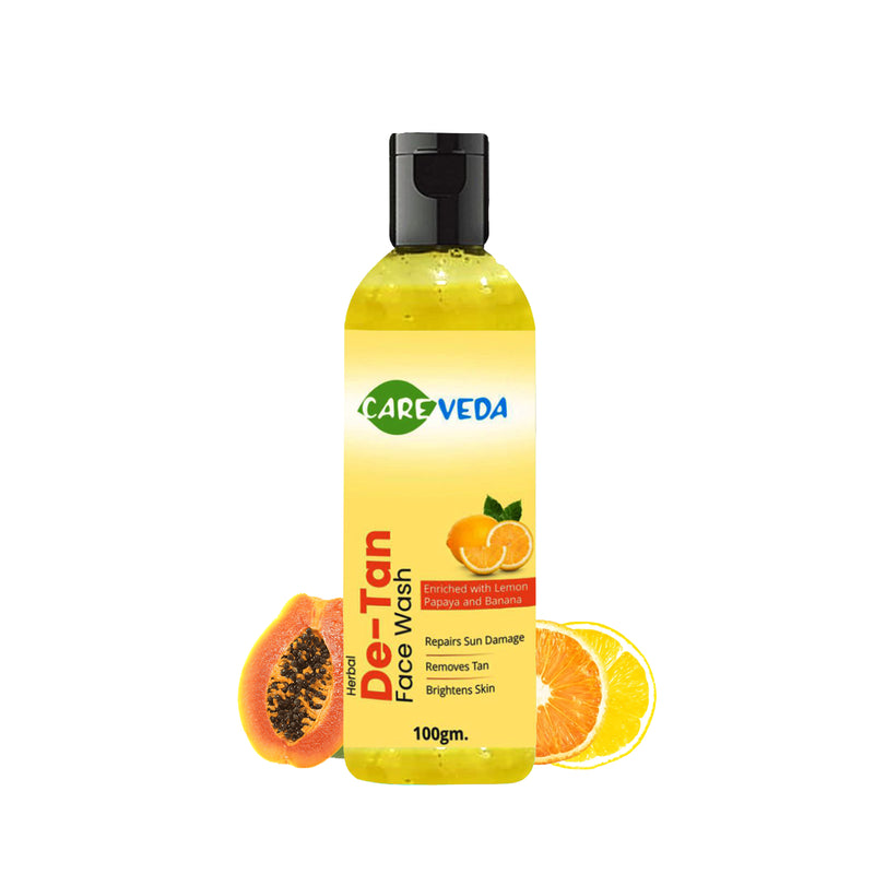CareVeda TanFree - De-Tan Face Wash for a Smooth and Even Skin Tone, Enriched with Lemon Papaya and Banana, Suitable For All Skin Types, 100gm