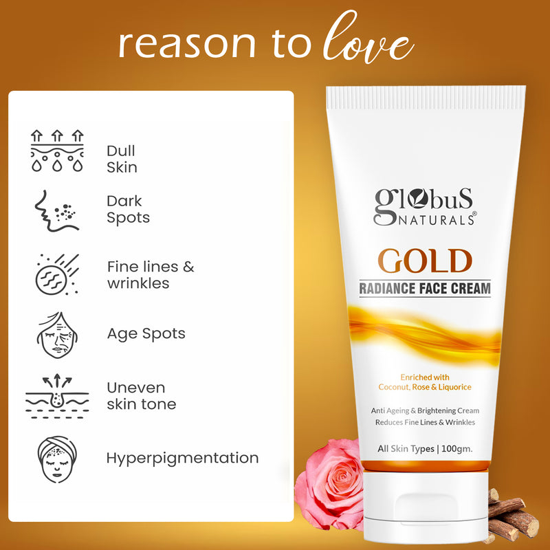 Gold Radiance Anti Ageing & Brightening Face Cream, Skin Lightening Formula, Reduces Fine Lines & Wrinkles, 100gms