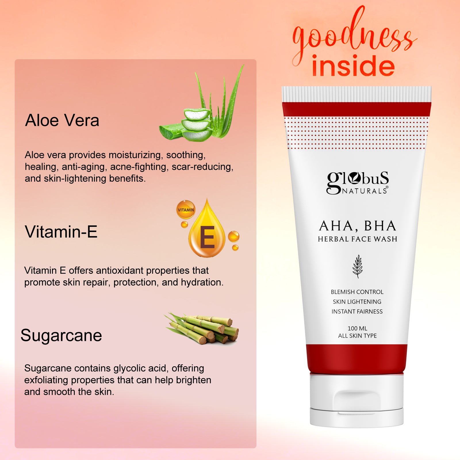 AHA, BHA Face wash 100gm – Globus Naturals