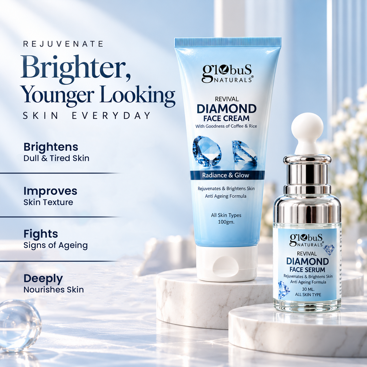 Diamond Radiance Duo, Face Cream &amp; Serum for Luminous Glow, Deep Hydration &amp; Smooth, Radiant-Looking Skin for Men &amp; Women