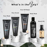 Globus Naturals Pre &amp; Post Holi Ritual Ayurvedic skin care Gift Box for Men, For All Skin Types, Set of 5 - Face wash 100 gm, Face scrub 100 gm, Peel Off Mask 100 gm, Beard oil 50 ml, Body Wash 200 ml