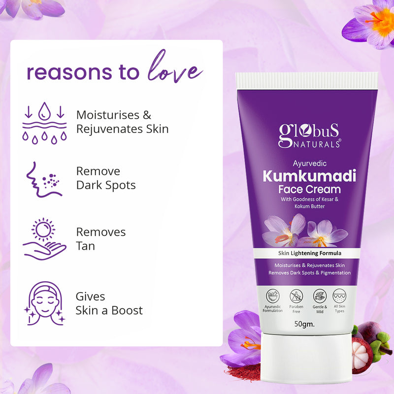 Globus Naturals Skin Lightening Kumkumadi Face Care Combo- Face Wash 100gm, Face Cream 50gm, Set of 2