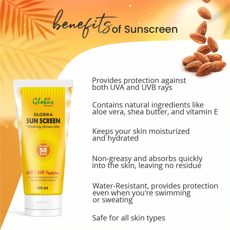 Globus Remedies Summer Sizzle Set - Glosika Sunscreen Lotion SPF 50++ 100 ml & Glycolic Face Serum 50 ml