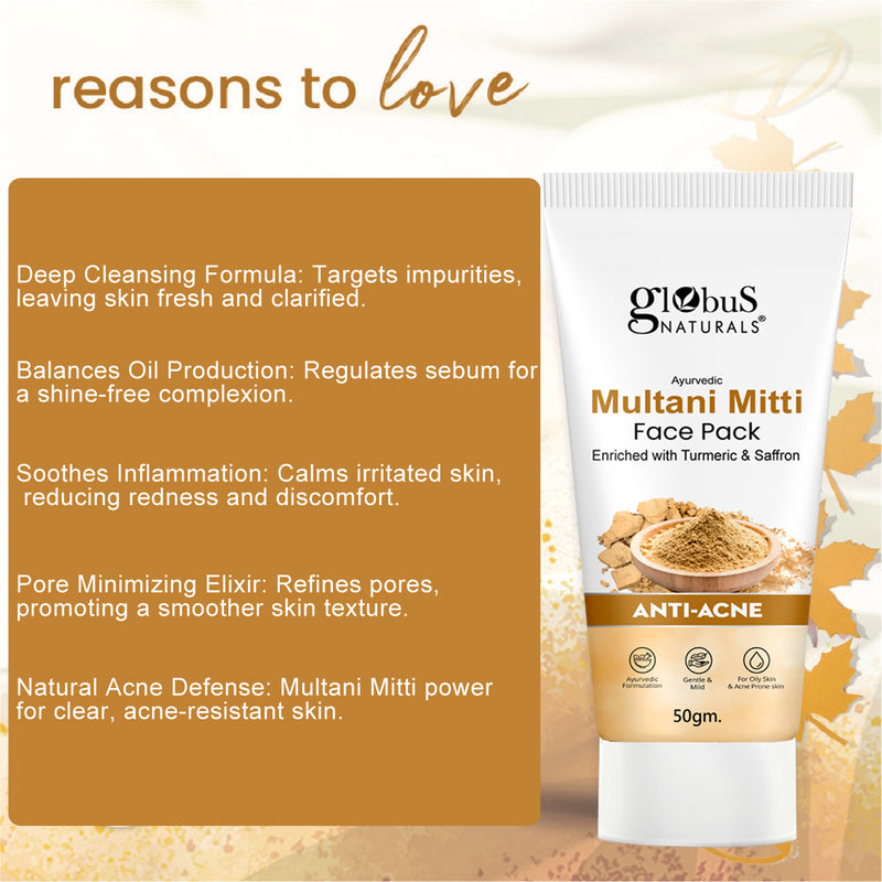 Globus Naturals Face Care Combo Set of 2- Vitamin C Face Wash 75gm and Multani Mitti Face Pack 50 gm