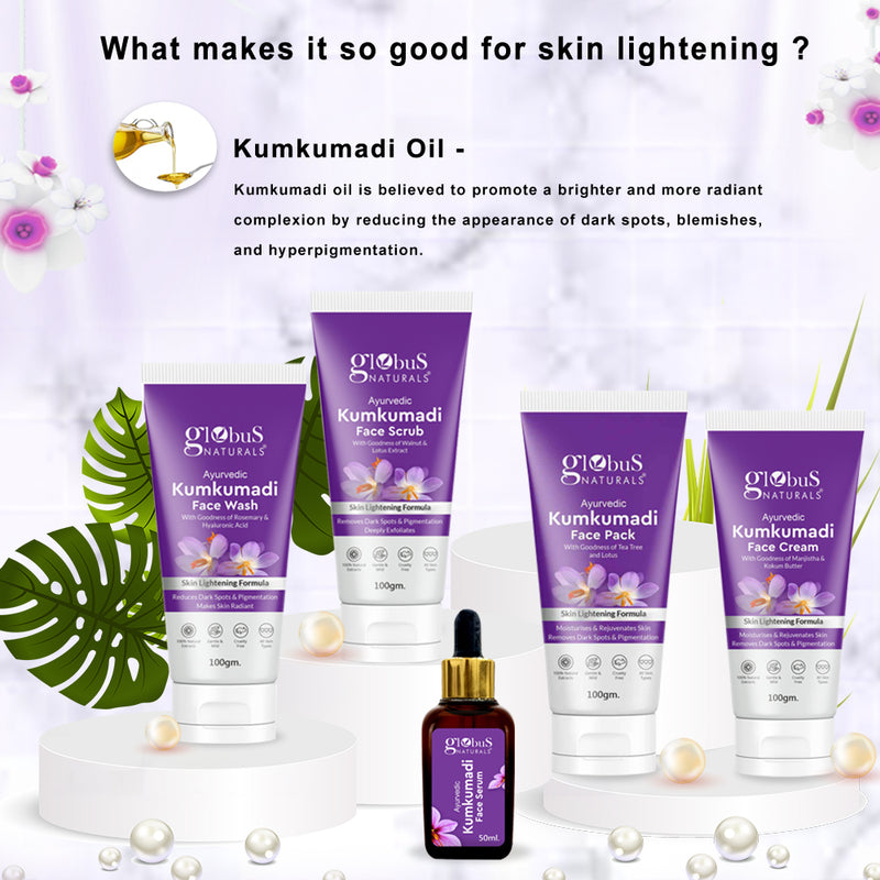 Globus Naturals Pre & Post Holi Ritual Herbal Kumkumadi skin care Gift Box, For All Skin Types, Both Men & Women, Set of 5 - Face Wash 100 gm, Face Scrub 100 gm, Face Cream 100 gm, Face Pack 100 gm, Face Serum 30 ml