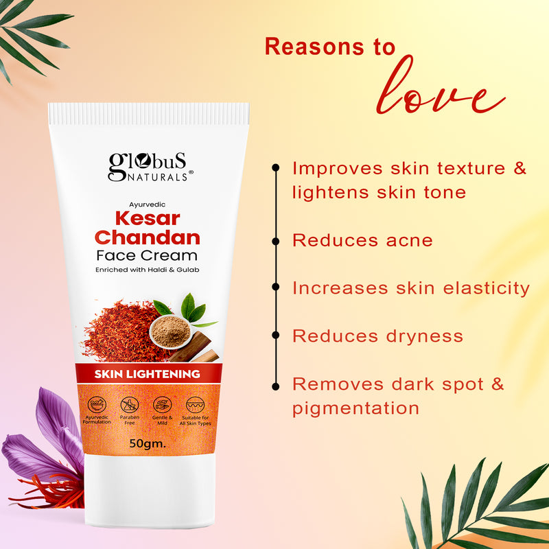 Globus Naturals Kesar Chandan Brighten Skin Care Face Care Combo-Face Wash, Face Cream, Peel off Mask Set of 3