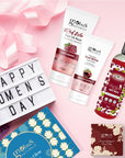 Globus Naturals Women's Day Scarlet Selections Red Wine Gift Box Set of 4, Box includes - Red Wine Body Wash 100ml, Face Wash 75 gm & Peel off Mask 100gm & Chocolate box