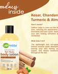 CareVeda Kesar Chandan Body Lotion, with the goodness of Turmeric and Almond, Ayurvedic Preparation, Paraben Free, Gentle & Mild, Suitable For All Skin Types, 200 ml