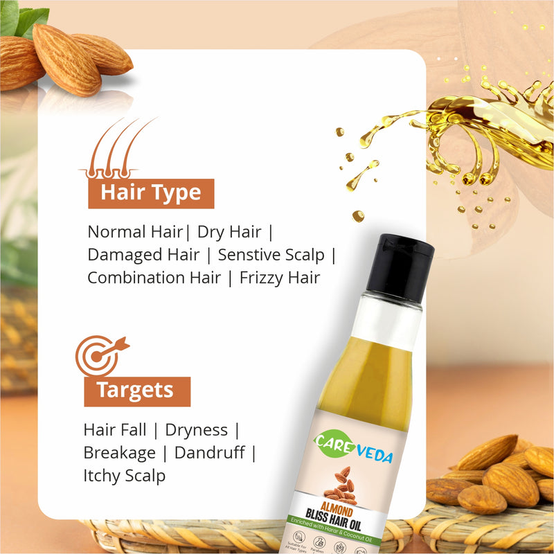 CareVeda Almond Bliss Hair Oil, Enriched with Harar and Coconut oil Suitable For All Hair Types 100ml