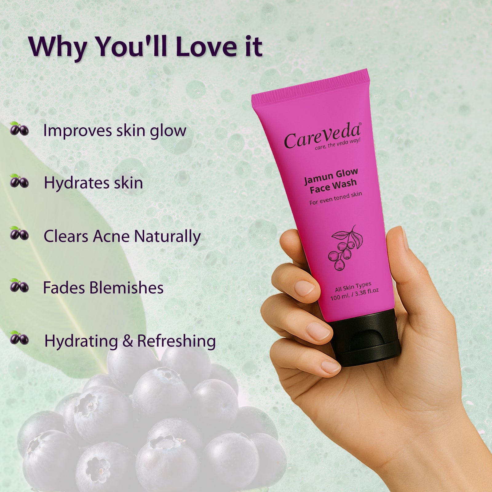 CareVeda Skin Radiance Combo – Jamun Glow, Kojic Acid, Retinol &amp; Bakuchi Face Wash (Set of 3)