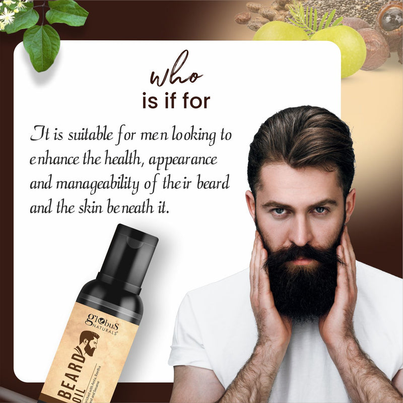 Globus Naturals Beard Oil, Enriched With Amla Reetha Erand & Sesame Oil, NAtural Ingredients, Safe & Effective, Suitable For All Hair & Skin Types, 50 ml