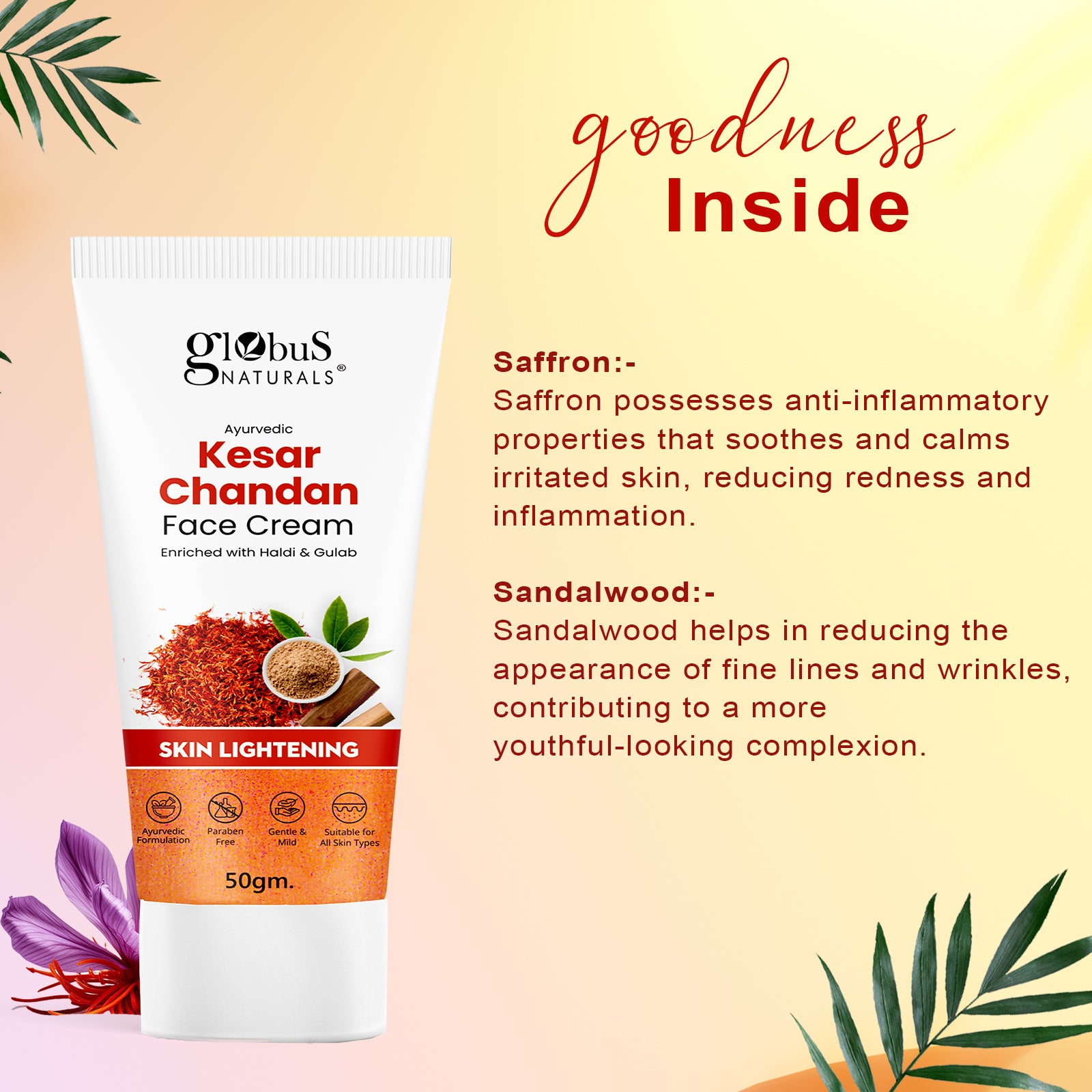 Globus Naturals Kesar Chandan Radiant Glow Face Care Combo- Face Cream 50gm &amp; Face Gel 100gm