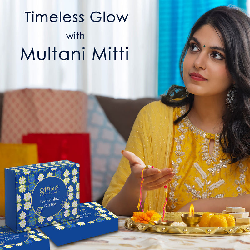 Globus Naturals Radiance Multani Mitti Rakhi Gift Box Set of 4 - Multani Mitti Face Wash 75g, Multani Mitti Face Pack 50g, Sunscreen 50 gm & Vitamin C Face Serum 30 ml