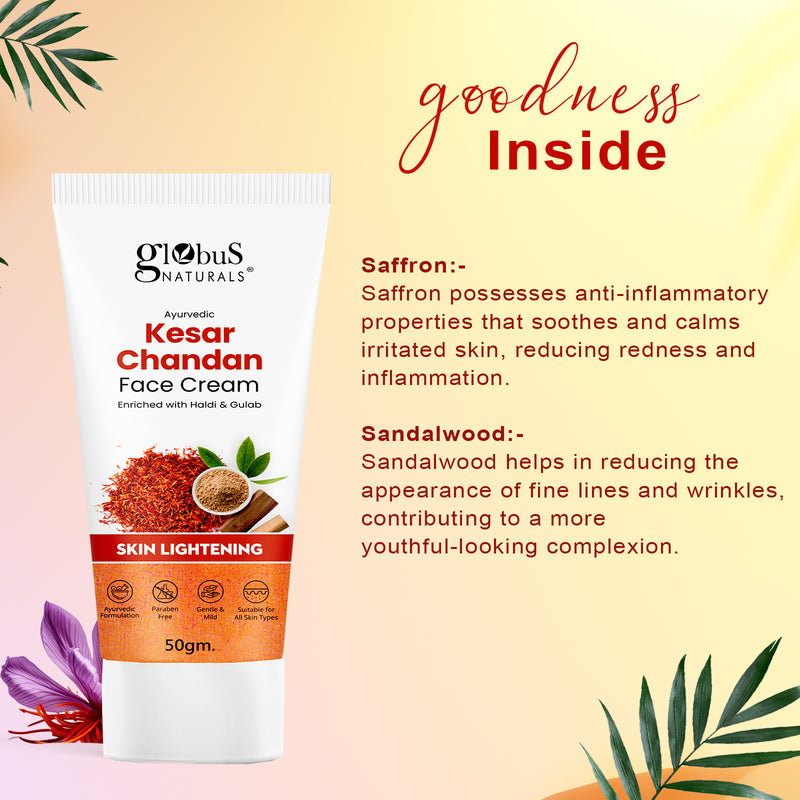 Globus Naturals Skin Lightening Kesar Chandan & Anti Acne Glycolic Face Cream 50 gm Combo Pack, Set of 2