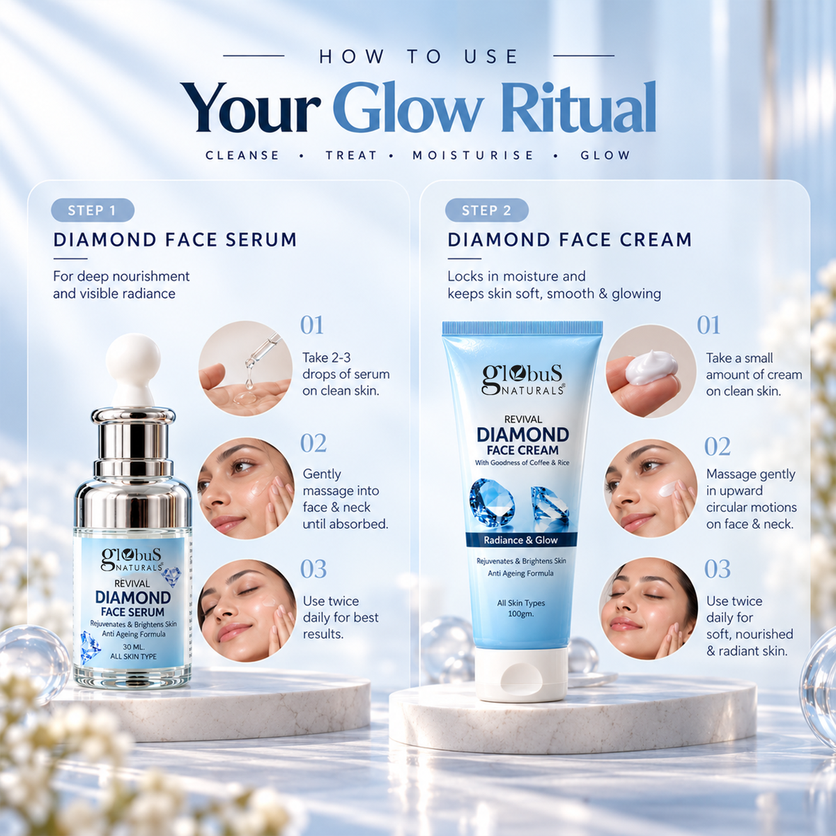 Diamond Radiance Duo, Face Cream &amp; Serum for Luminous Glow, Deep Hydration &amp; Smooth, Radiant-Looking Skin for Men &amp; Women