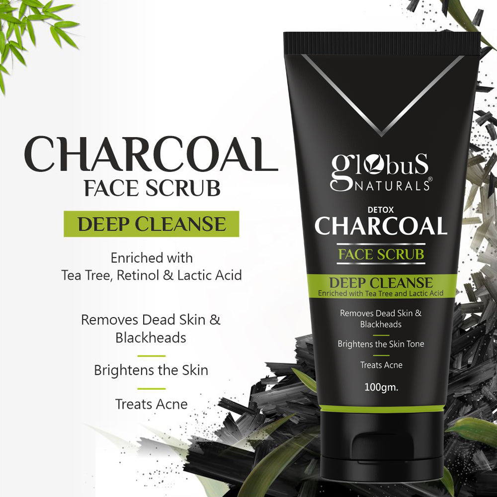 Globus Naturals Charcoal Face Scrub for Exfoliation, Anti-acne &amp; Pimples, Blackhead Removal Scrub  (100 g)