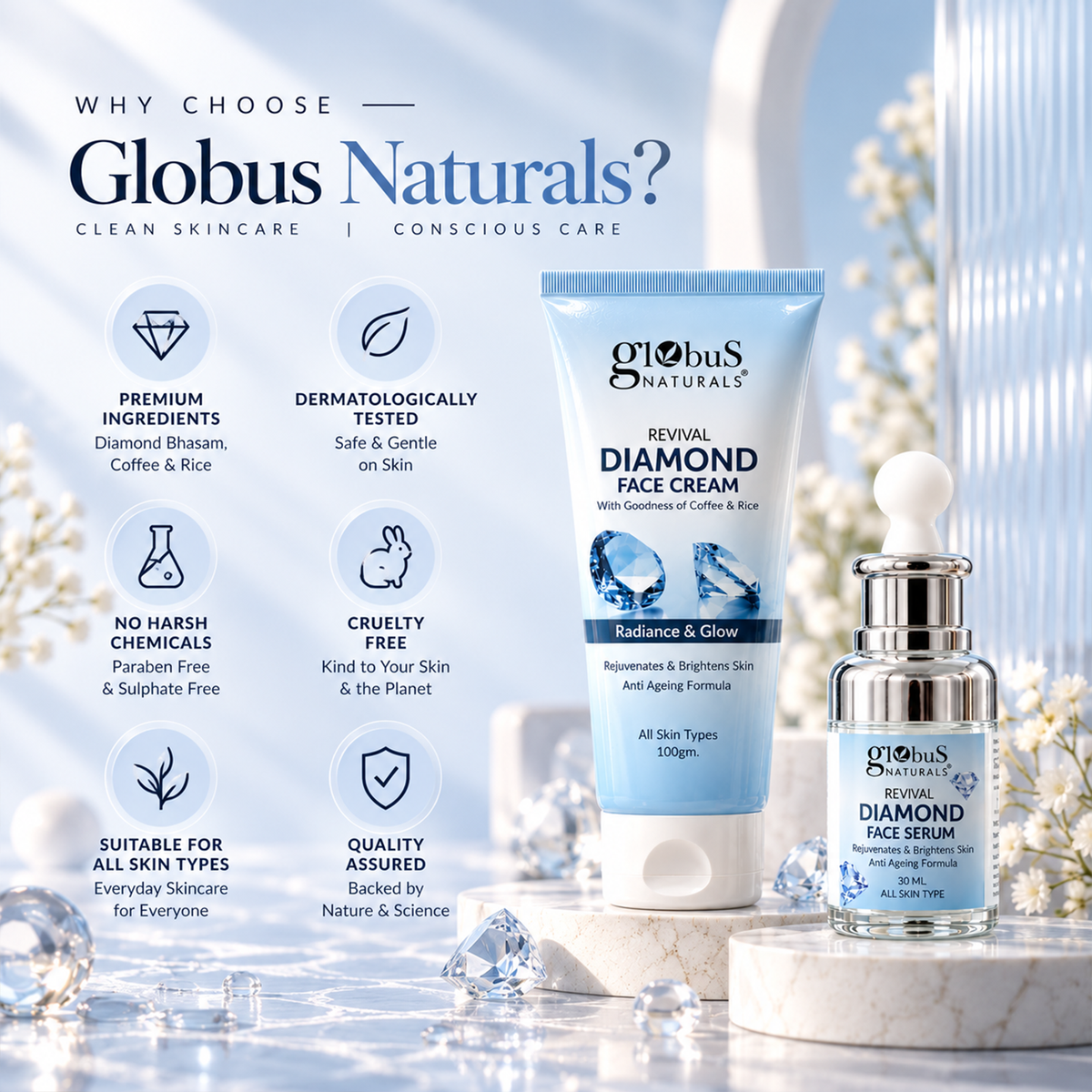 Diamond Radiance Duo, Face Cream &amp; Serum for Luminous Glow, Deep Hydration &amp; Smooth, Radiant-Looking Skin for Men &amp; Women