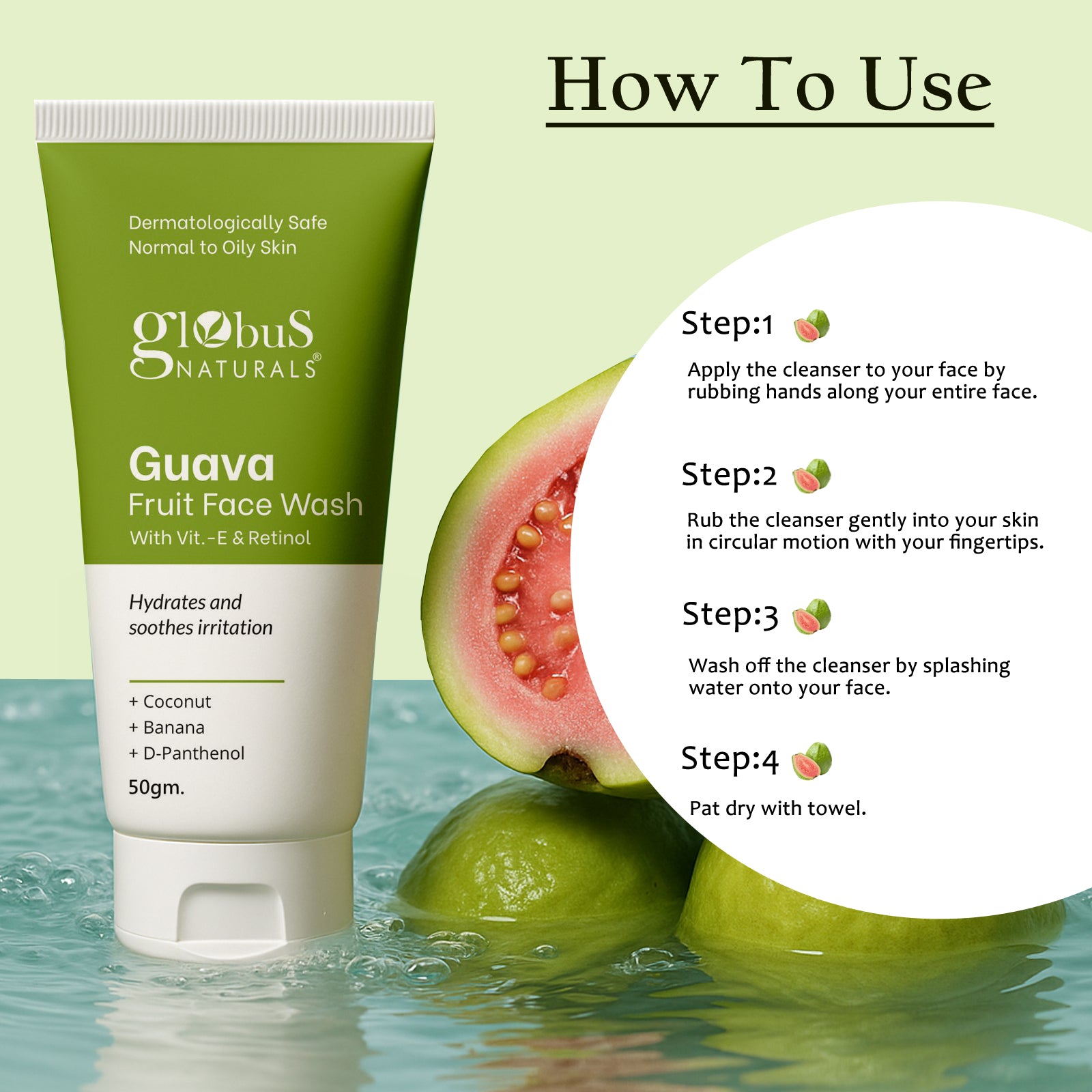 Guava Fruit Face Wash  For Hydrates &amp; Soothes Irritation, Suitable for Normal to Oily Skin, 50gm