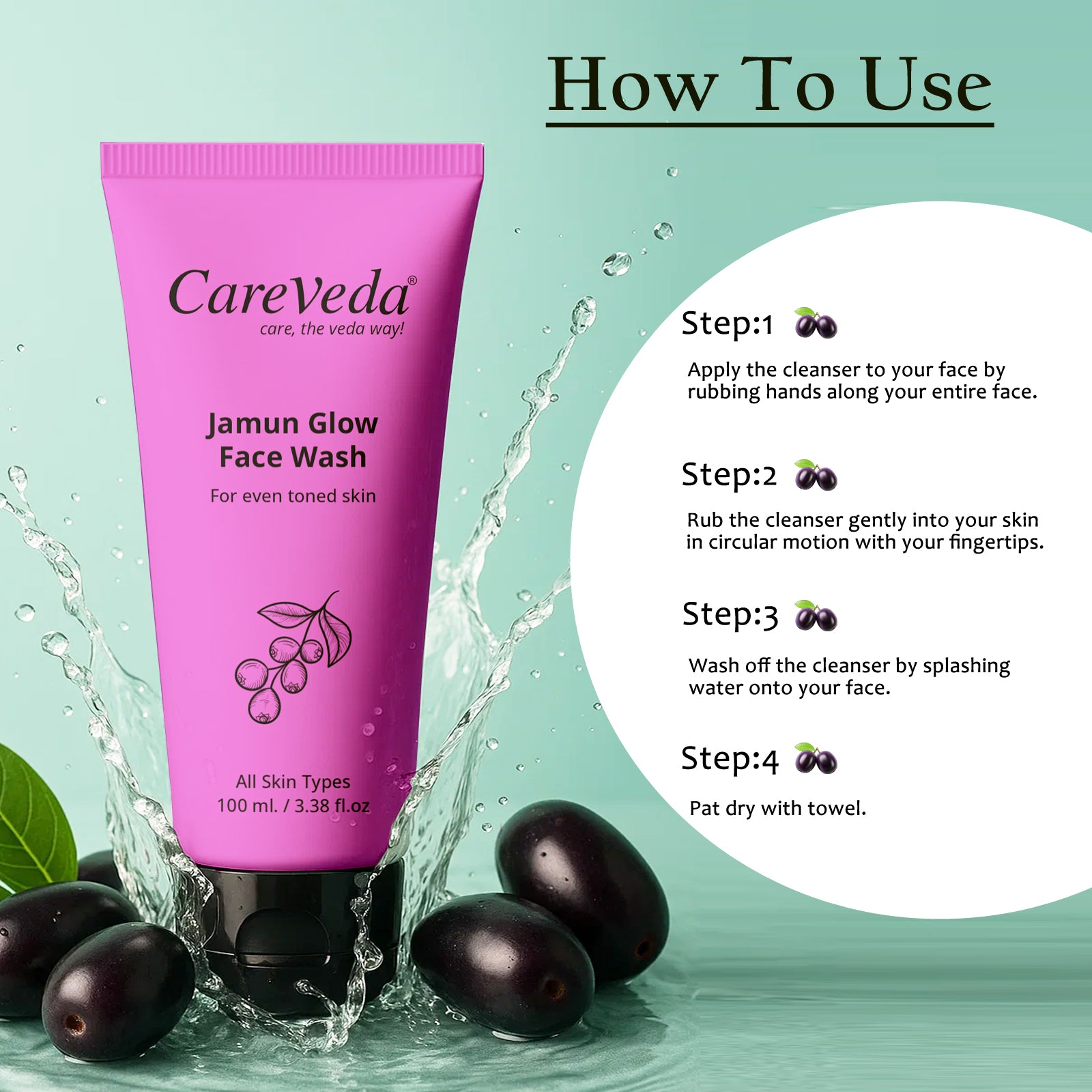 CareVeda Jamun Glow Face Wash For Even Toned Skin Suitable For All Skin Types 100gm
