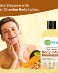 CareVeda Kesar Chandan Body Lotion, with the goodness of Turmeric and Almond, Ayurvedic Preparation, Paraben Free, Gentle & Mild, Suitable For All Skin Types, 200 ml