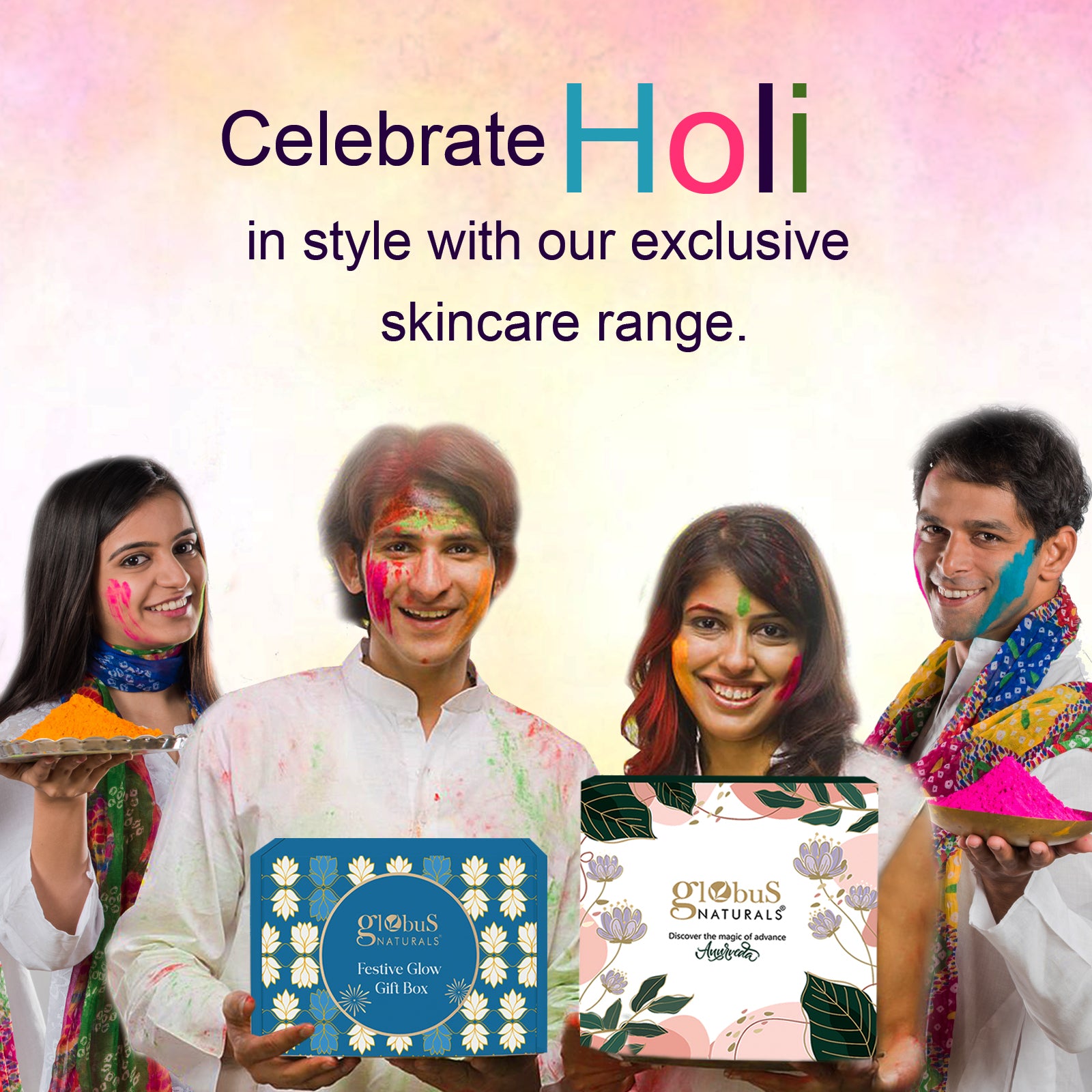 Globus Naturals Holi Glow Radiance Kesar Chandan Gift Box-Face Wash 75 gm, Face Cream 50gm Peel Off Mask 100 gm