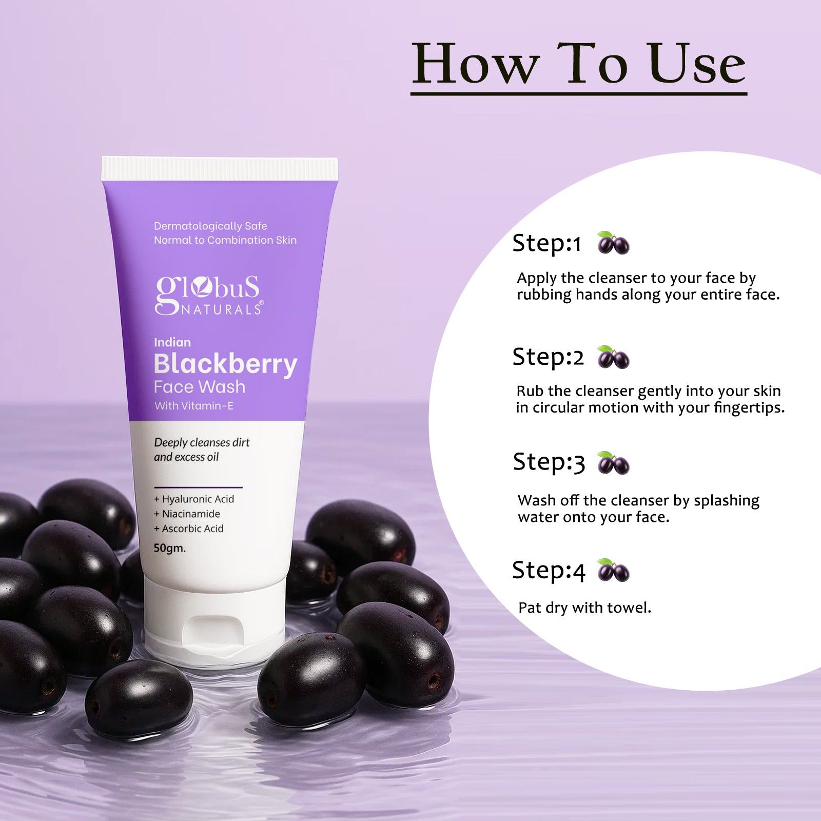 Indian Blackberry Face Wash For Deeply Cleanses Dirt &amp; Excess Oil, Suitable for Normal to Combination Skin, 50gm