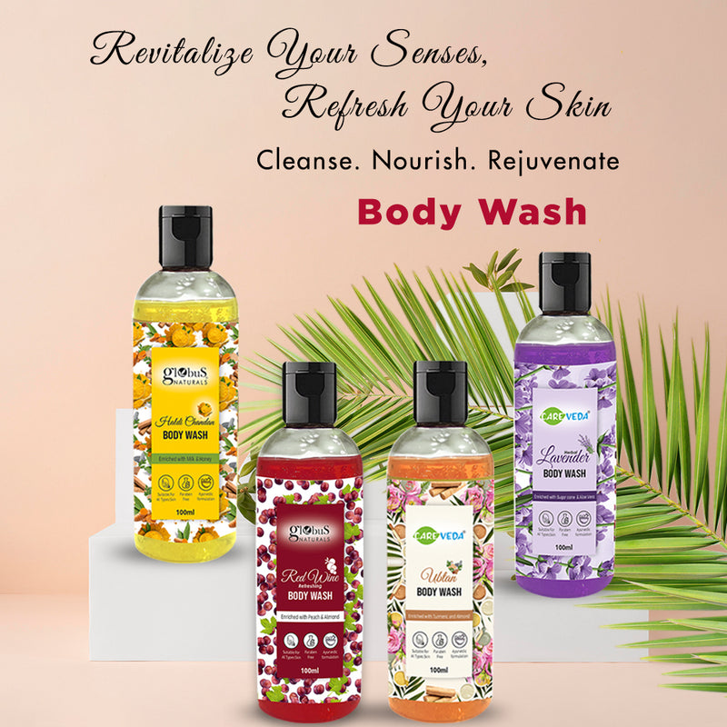 Globus Naturals Red Wine Refreshing Body Wash  Enriched with Peach and Almond Suitable for all skin types Paraben & Cruelty Free 100 ml"