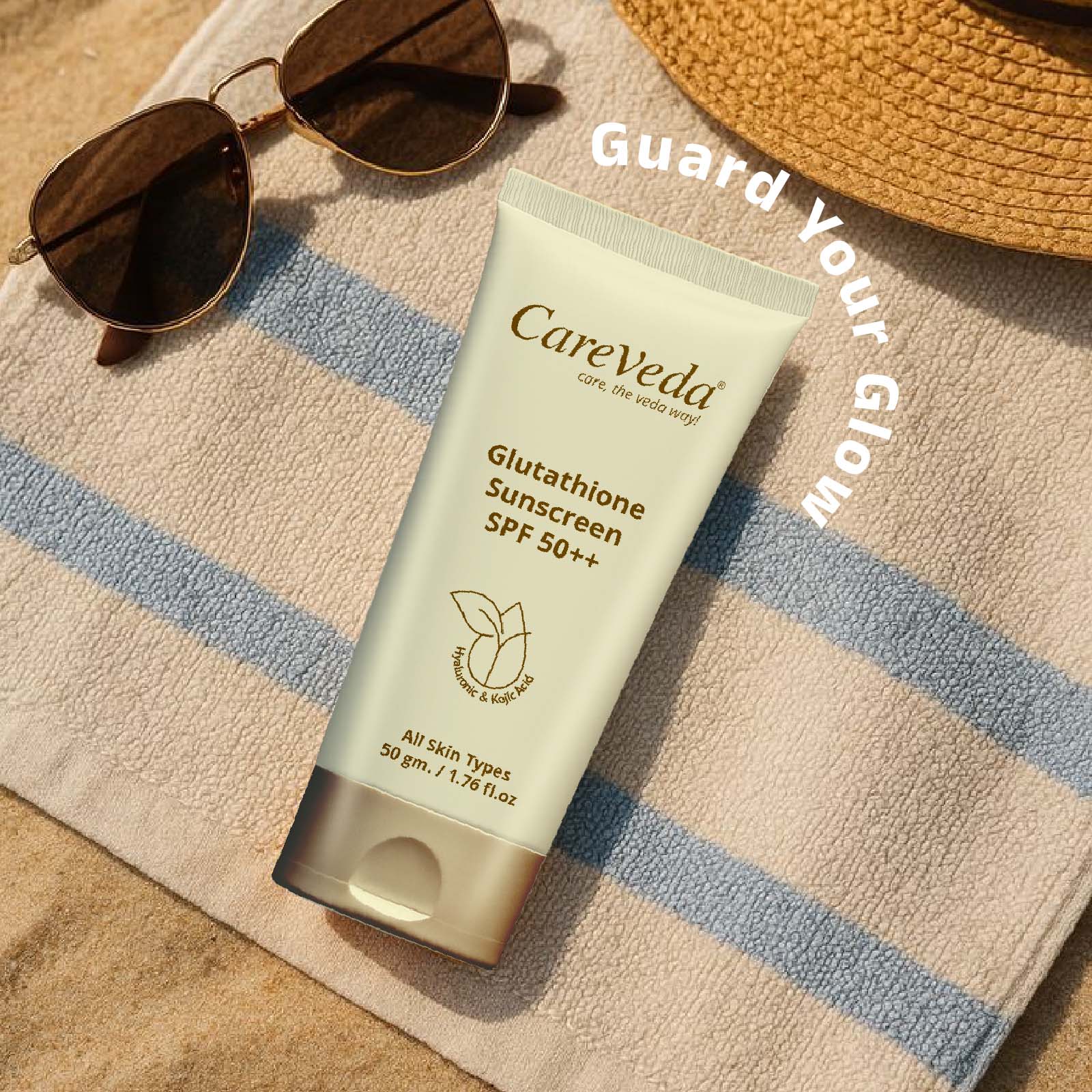 CareVeda Glutathione Sunscreen SPF 50++ Enriched with Hyaluronic &amp; Kojic Acid For All Skin Types 50gm