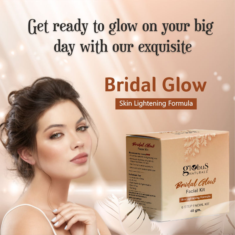 Globus Naturals Illuminating Bridal Glow 6 Step Facial Kit, For Radiant & Glowing Skin, Enriched with Saffron & Liquorice, Suitable For All Skin Types, 40gm