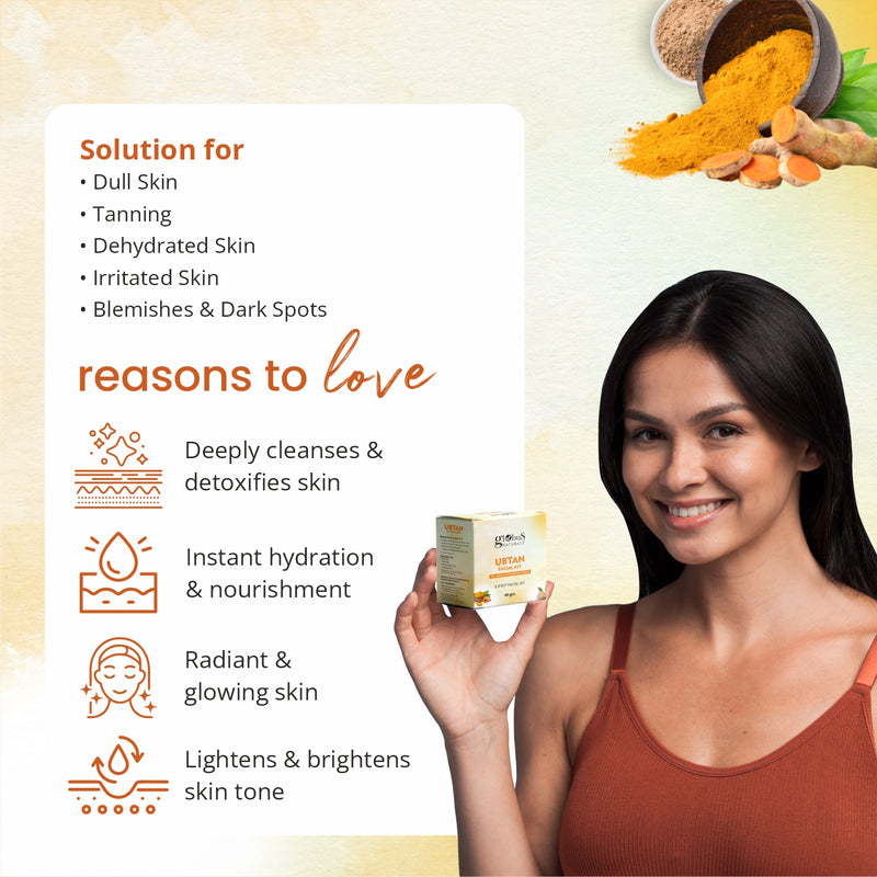 Globus Naturals Brightening Ubtan 6 Step Facial Kit, For Radiant & Glowing Skin, Enriched with Turmeric & Milk, Suitable For All Skin Types, 40gm