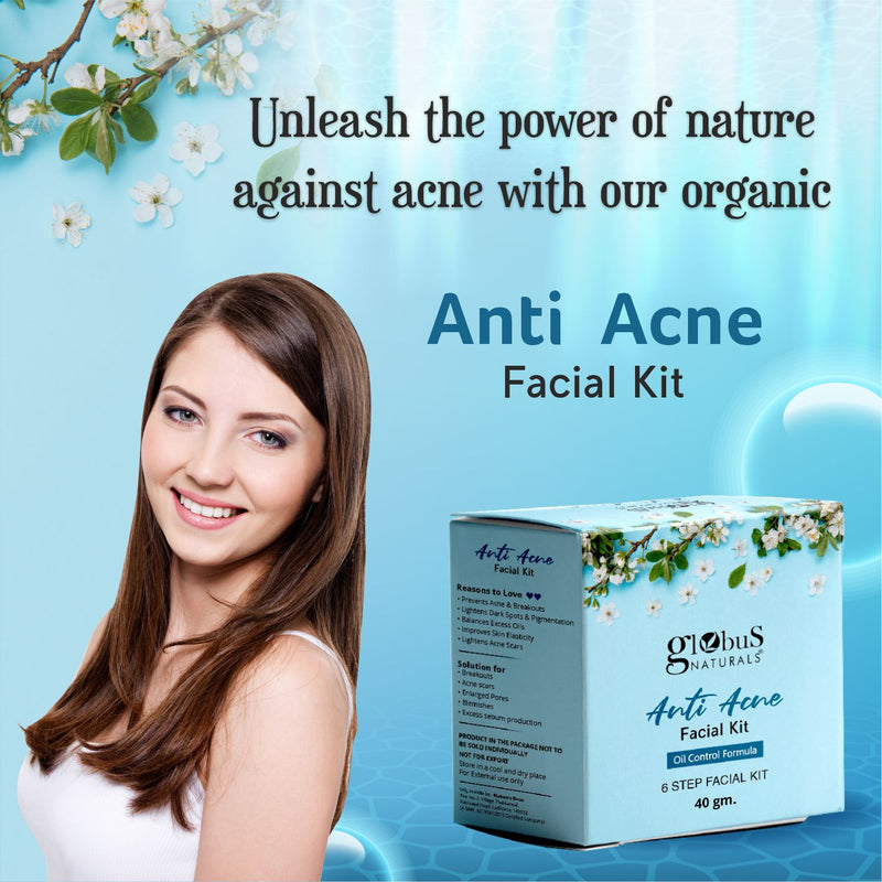 Globus Naturals Anti Acne 6 Step Facial Kit, For Oil Control & Unclogging Pore, Suitable For Oily & Acne Prone Skin, 40gm