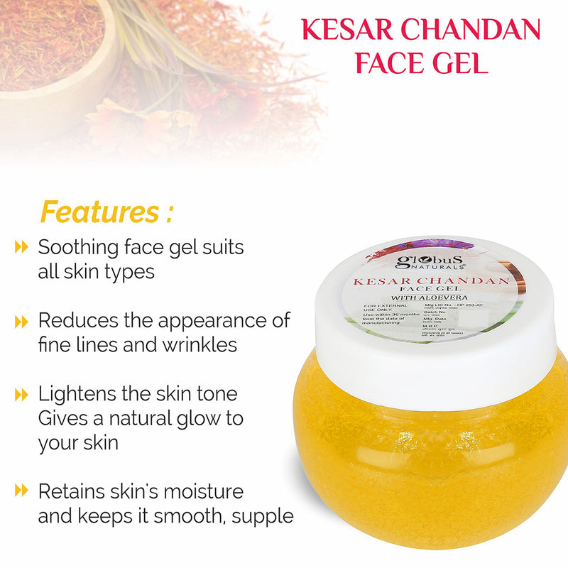 Globus Naturals Kesar Chandan Radiant Skin Care Combo- Face Wash, Face Cream, Peel off Mask, Face Gel, Set of 4