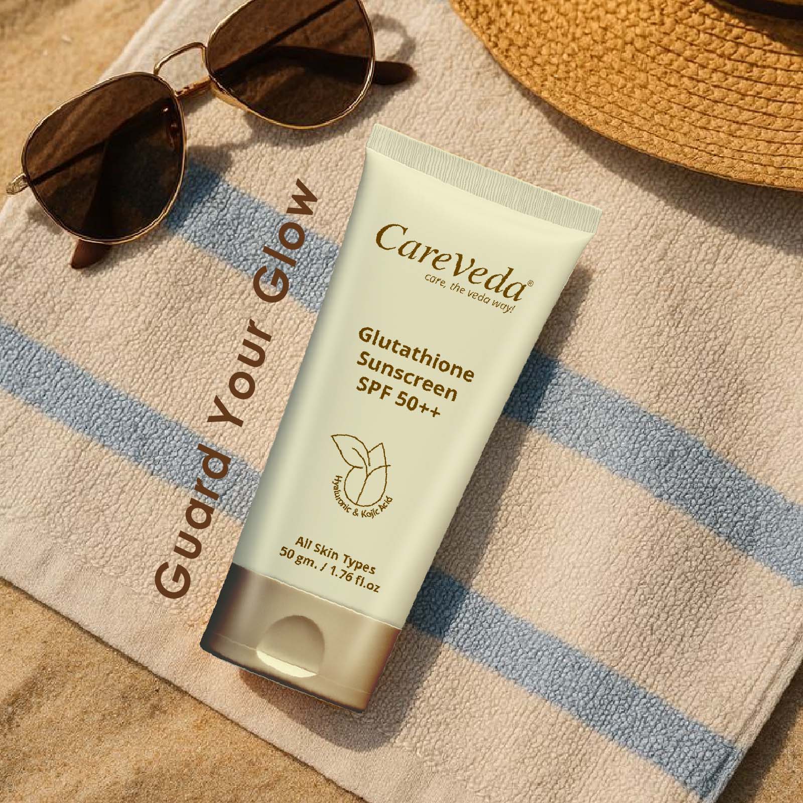 CareVeda Glutathione Sunscreen SPF 50++ Enriched with Hyaluronic &amp; Kojic Acid For All Skin Types 50gm