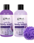 Globus Naturals Lavender Body Lotion 200 ml & Body Wash 200 ml Skincare Combo with Loofa