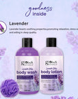 Globus Naturals Lavender Body Lotion 200 ml & Body Wash 200 ml Skincare Combo with Loofa