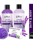 Globus Naturals Lavender Body Lotion 200 ml, Soap 100 gm & Body Wash 200 ml Skincare Combo with Loofa