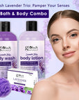 Globus Naturals Lavender Body Lotion 200 ml, Soap 100 gm & Body Wash 200 ml Skincare Combo with Loofa