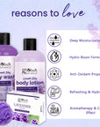 Globus Naturals Lavender Body Lotion 200 ml, Soap 100 gm & Body Wash 200 ml Skincare Combo with Loofa