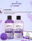 Globus Naturals Lavender Body Lotion 200 ml, Soap 100 gm & Body Wash 200 ml Skincare Combo with Loofa